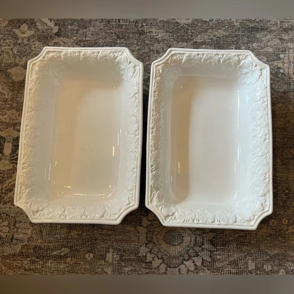 Set of 2 Vintage CWC Italian White Octagonal Dish Embossed Ceramic 13” x 9.25